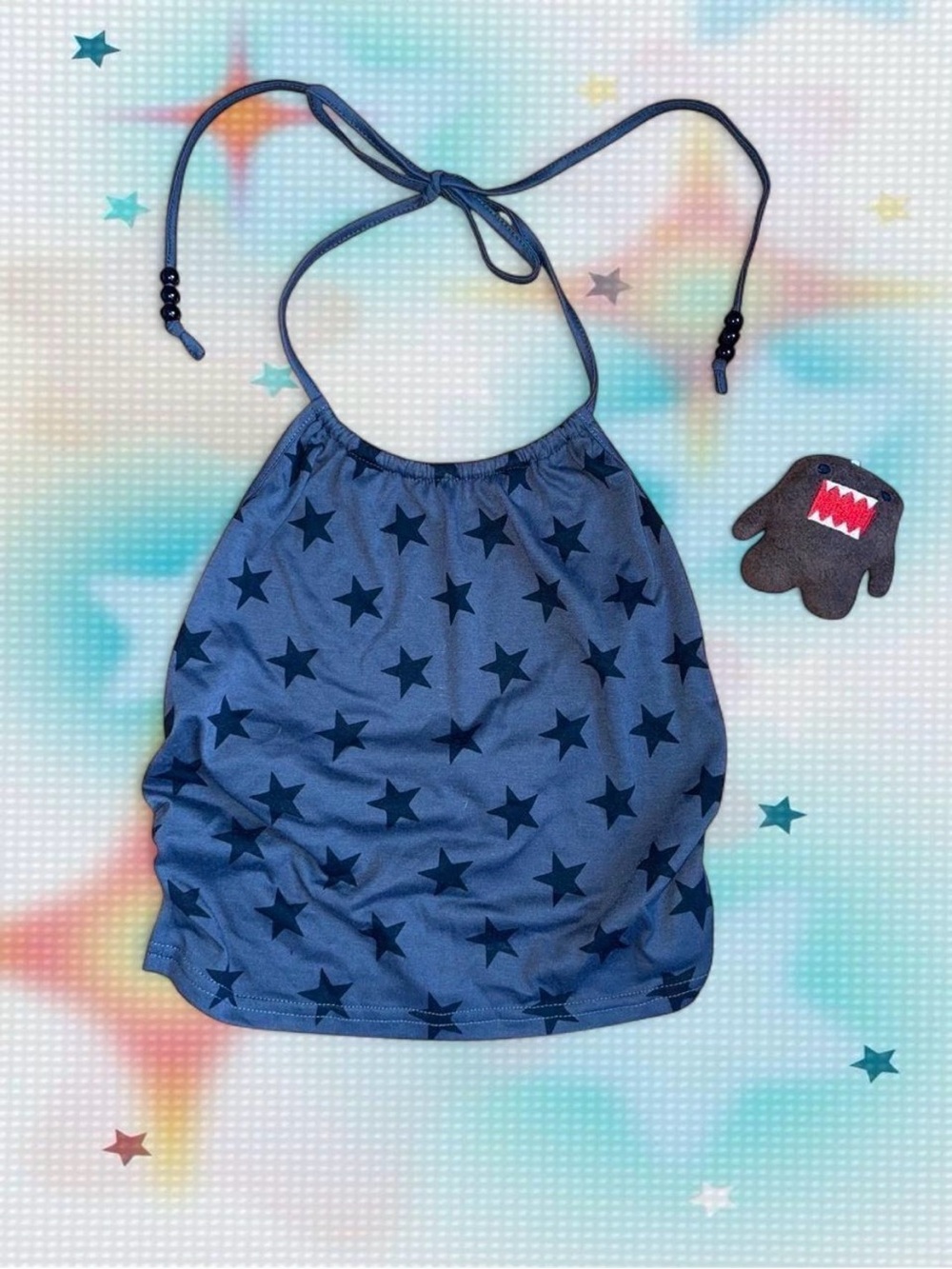ROMWE Grey Star Halter Crop Top